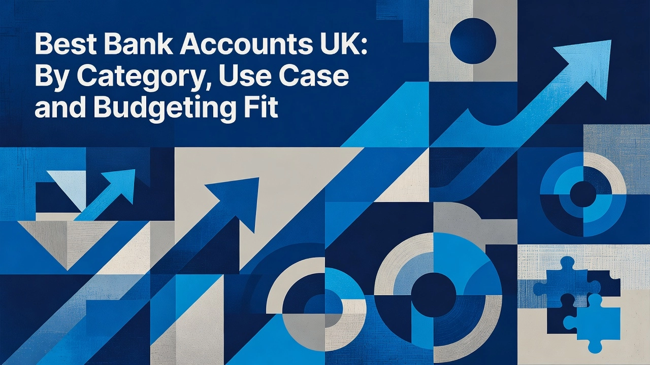 Professional header image for list-based article: Best Bank Accounts UK: By Category, Use Case and Budgetin...